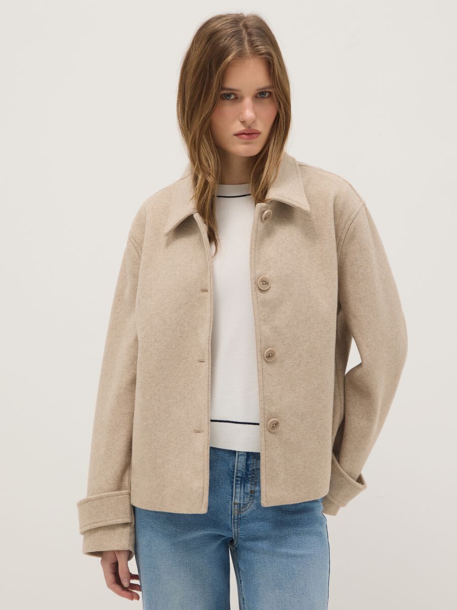 Beige short coat regular fit with buttons_0