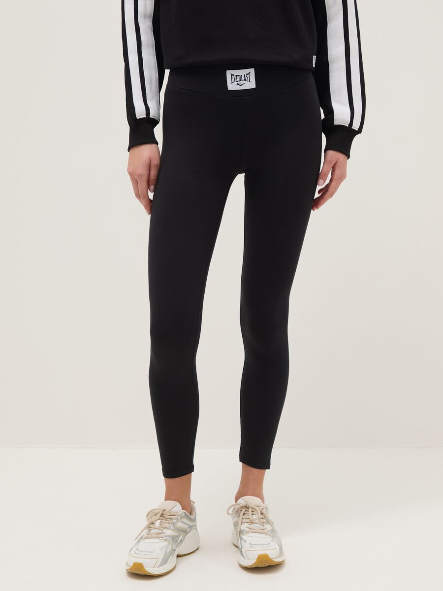 Black stretch cotton leggings regular fit with Everlast logo_1