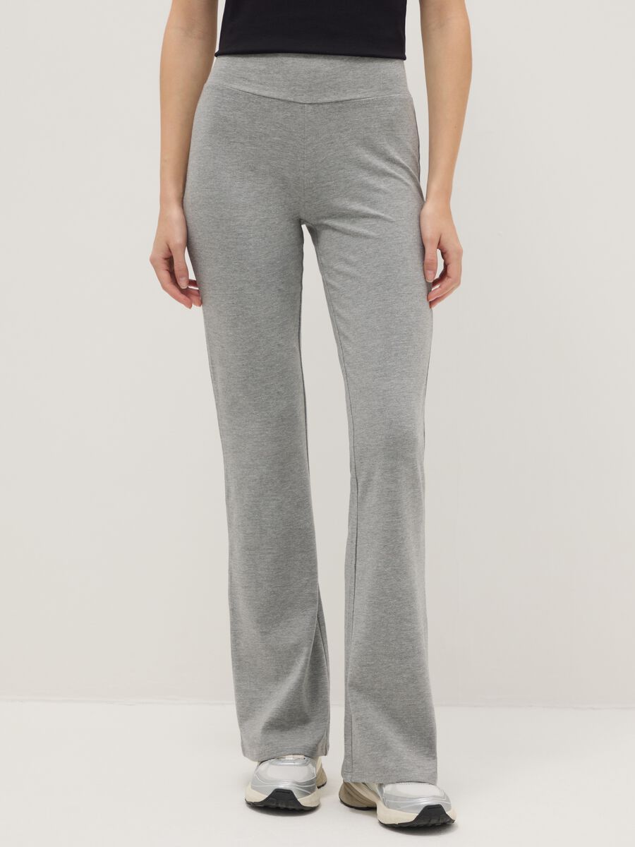 Grey flared stretch cotton leggings_1