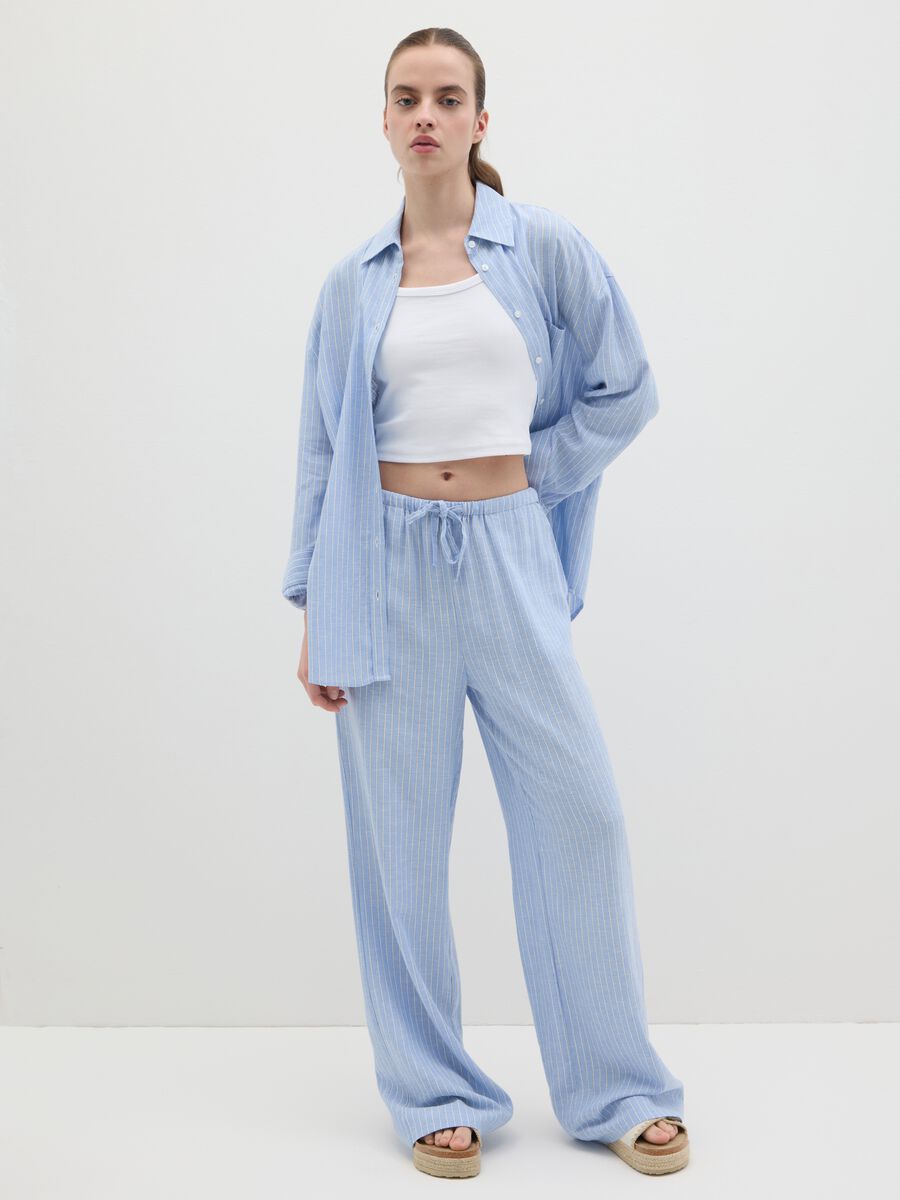 Women's oversized shirt in blue viscose and linen blend regular fit_1