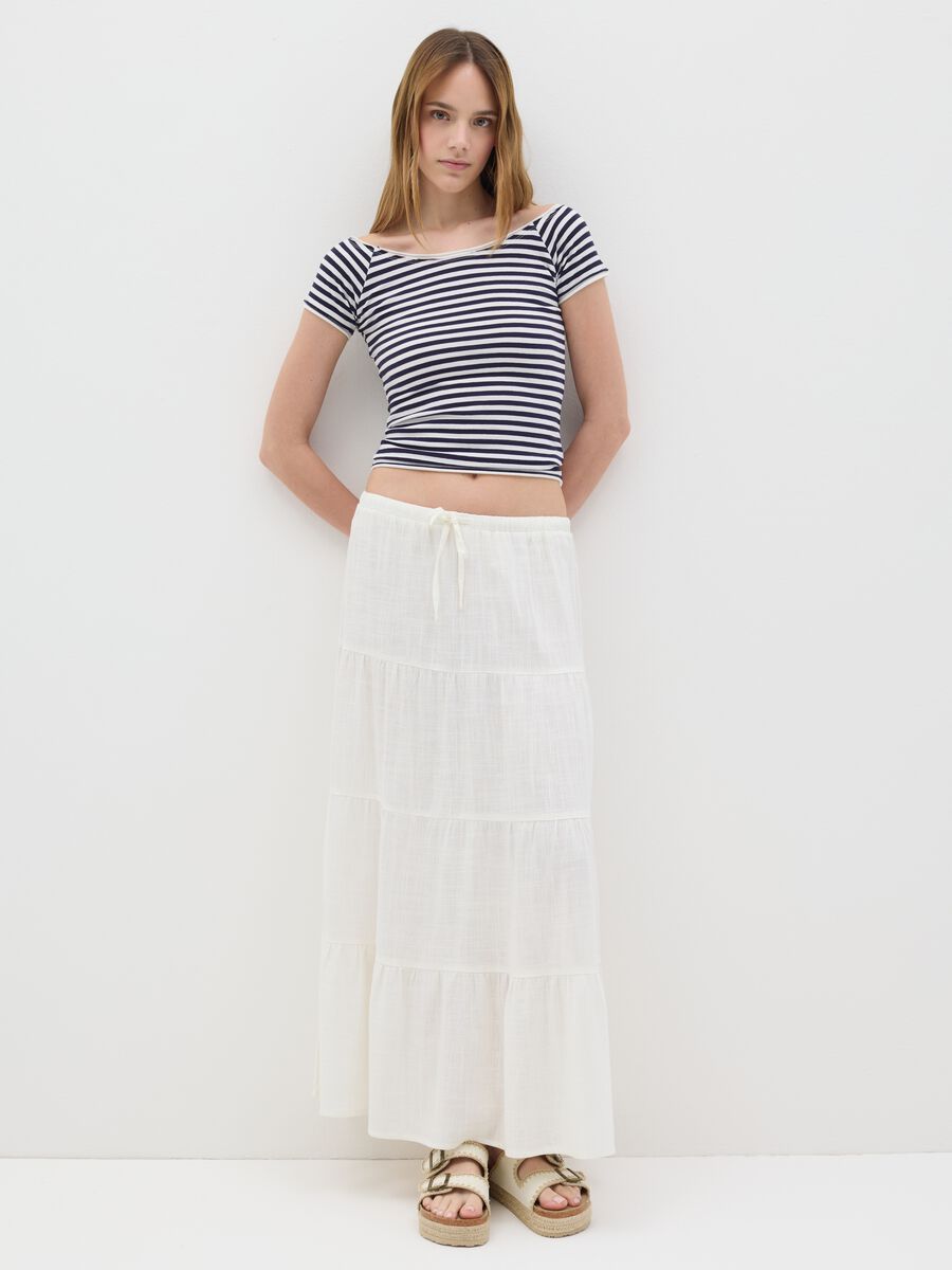 Blue and white striped stretch cotton T-shirt_1