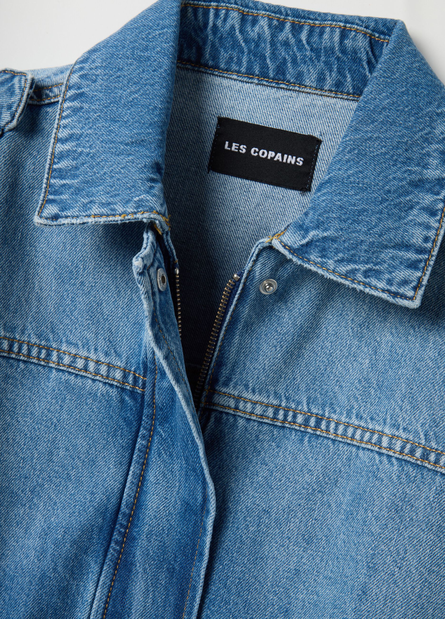 Giacca in puro cotone denim blu regular fit con cintura