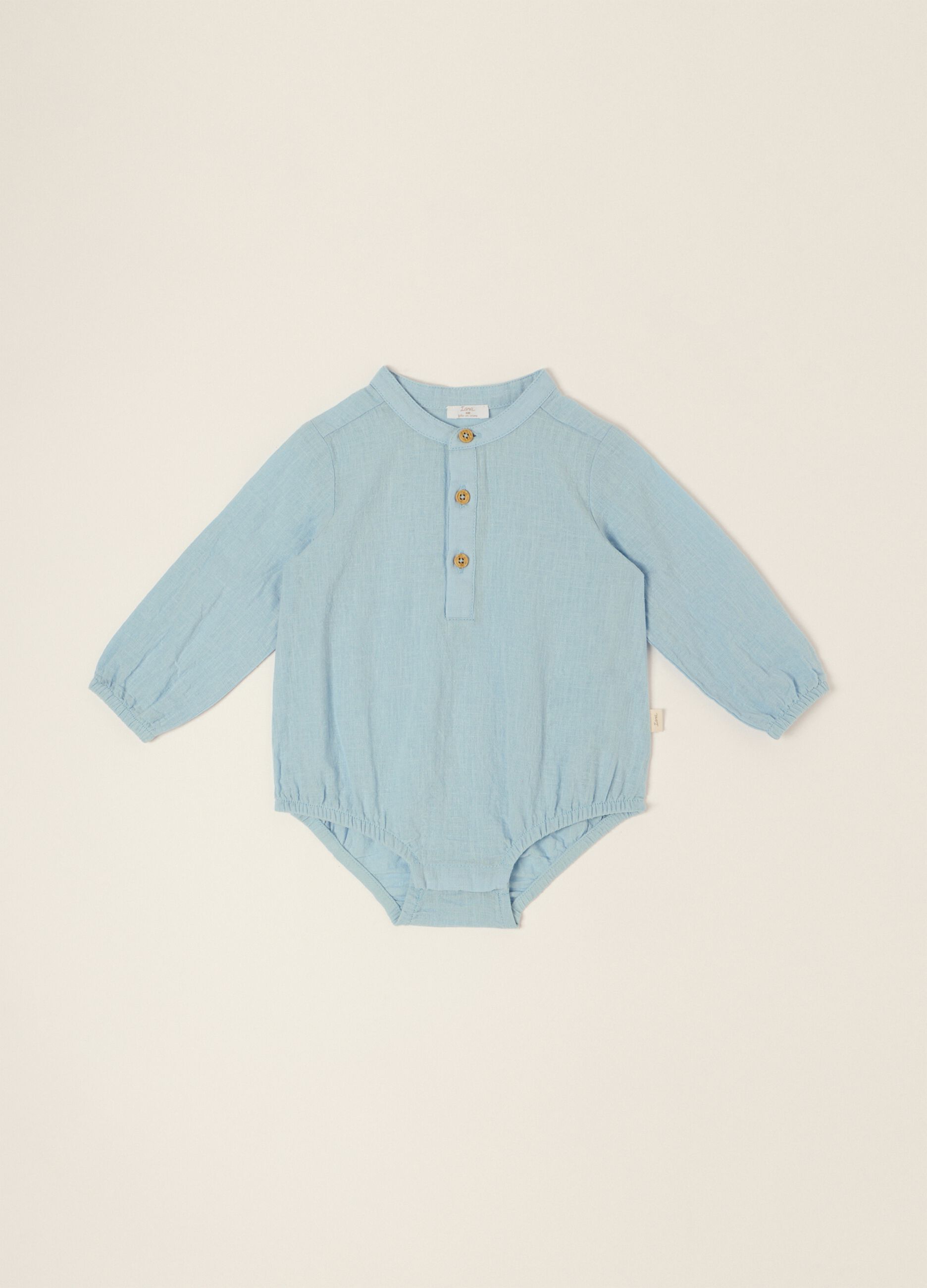 Light blue long-sleeve cotton and linen blend bodysuit