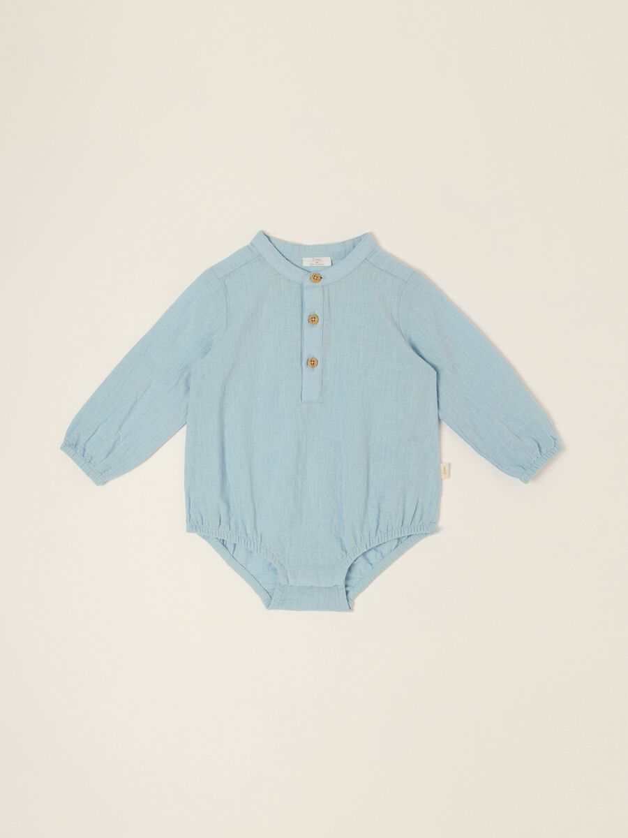 Light blue long-sleeve cotton and linen blend bodysuit_0