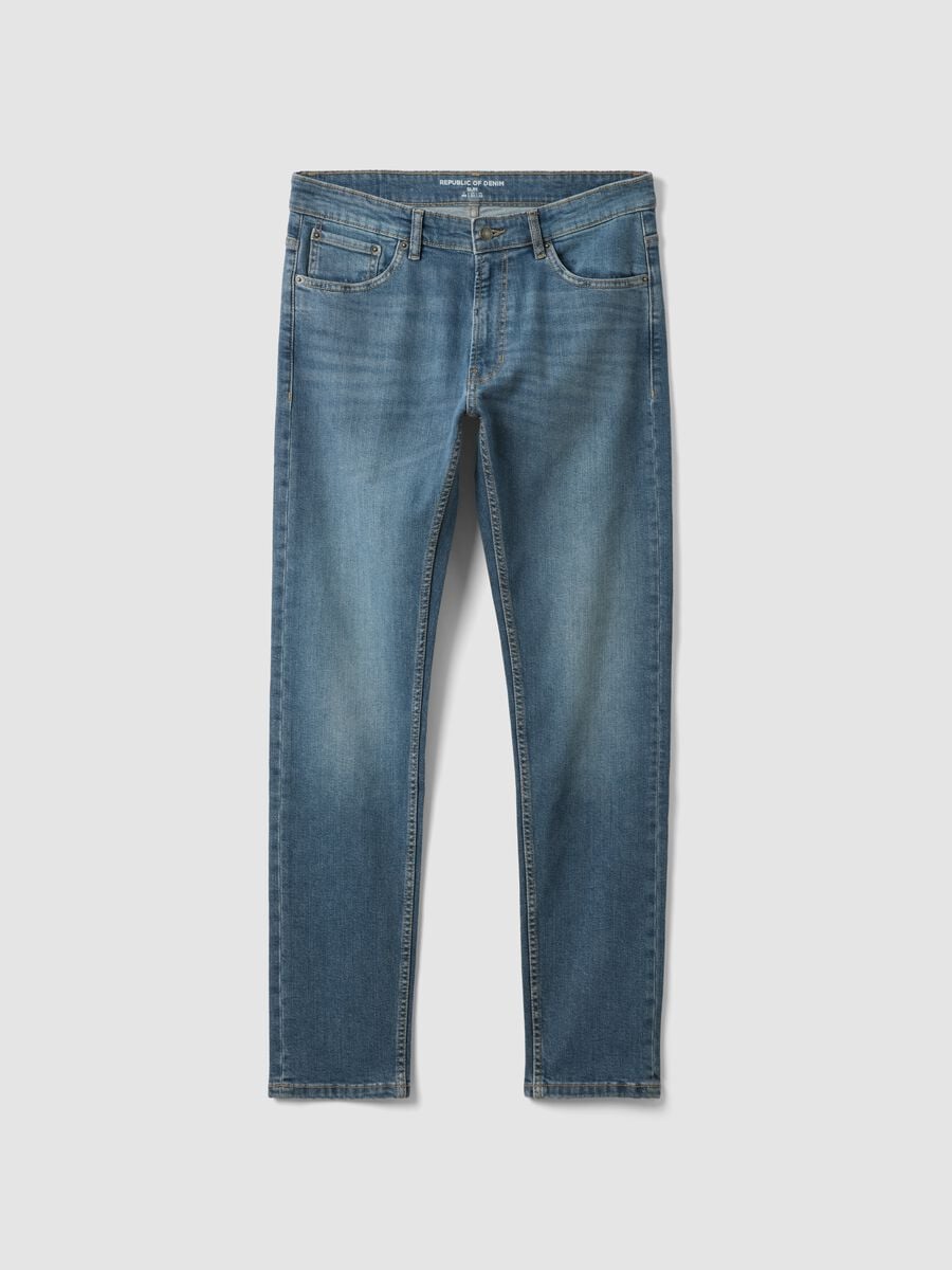 Jeans lavaggio medio in cotone elasticizzato slim fit_0