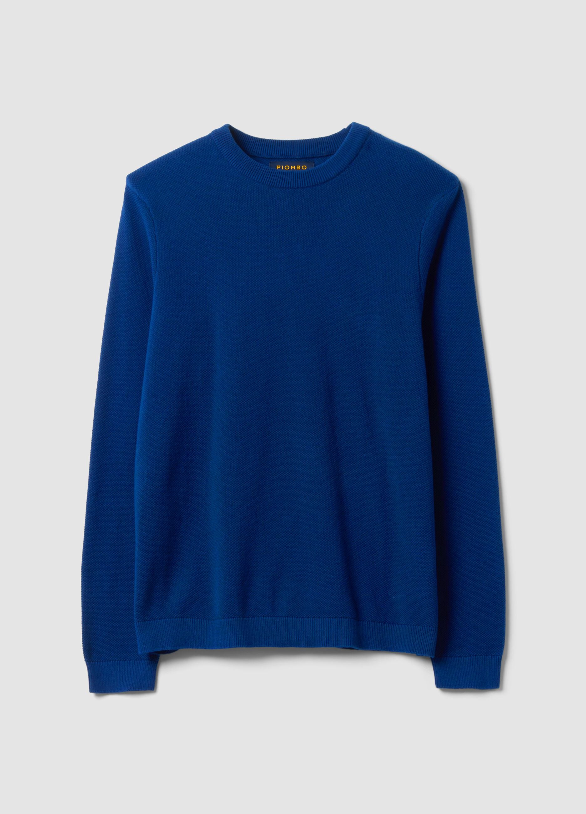 Blue pure cotton crew-neck jumper, regular fit