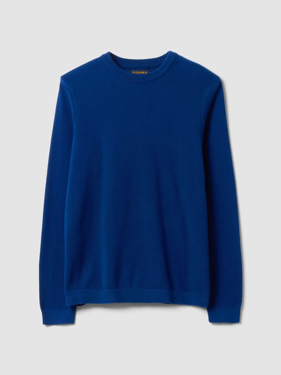 Maglia blu in puro cotone girocollo regular fit_4