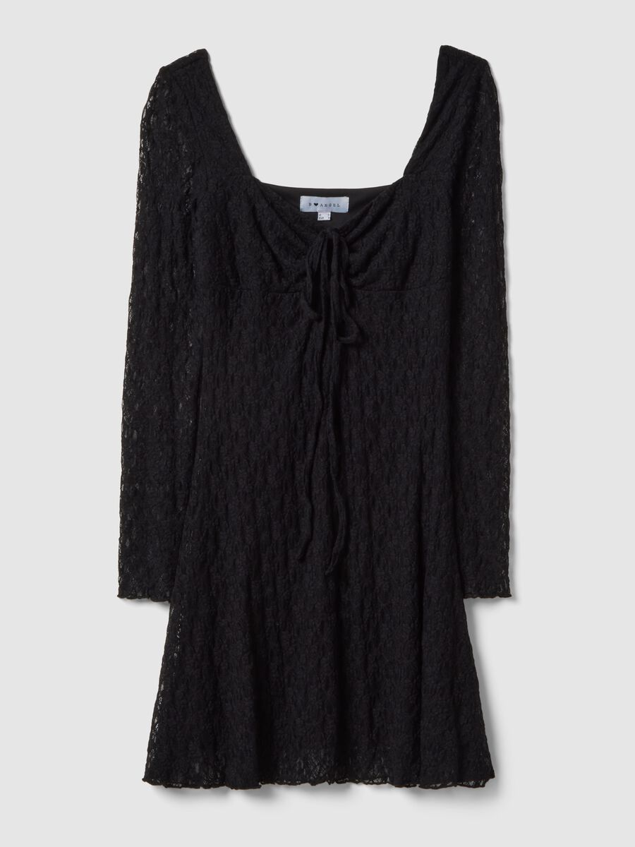 Vestito in pizzo nero regular fit con scollo quadrato_4