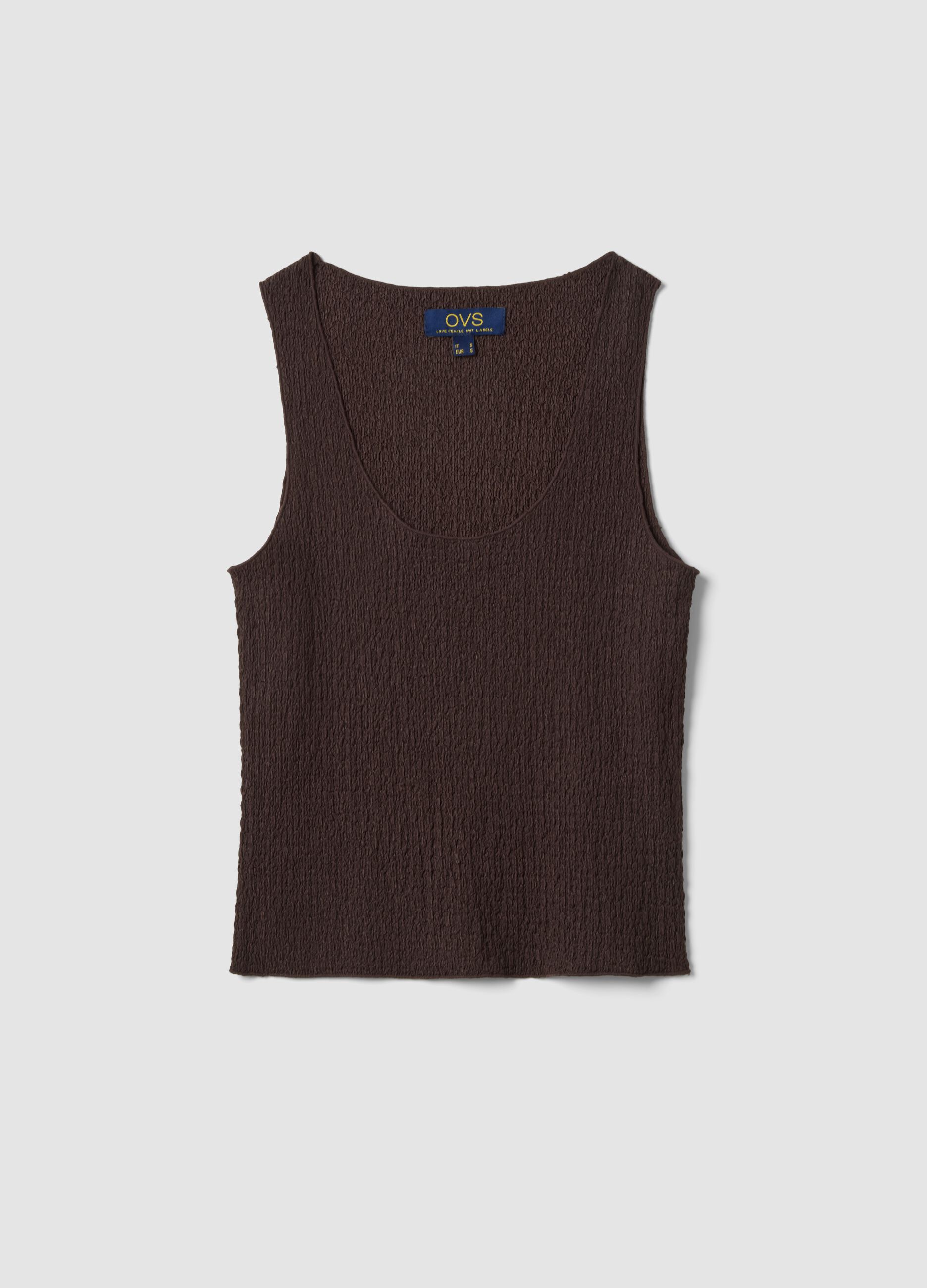 Brown textured stretch vest top