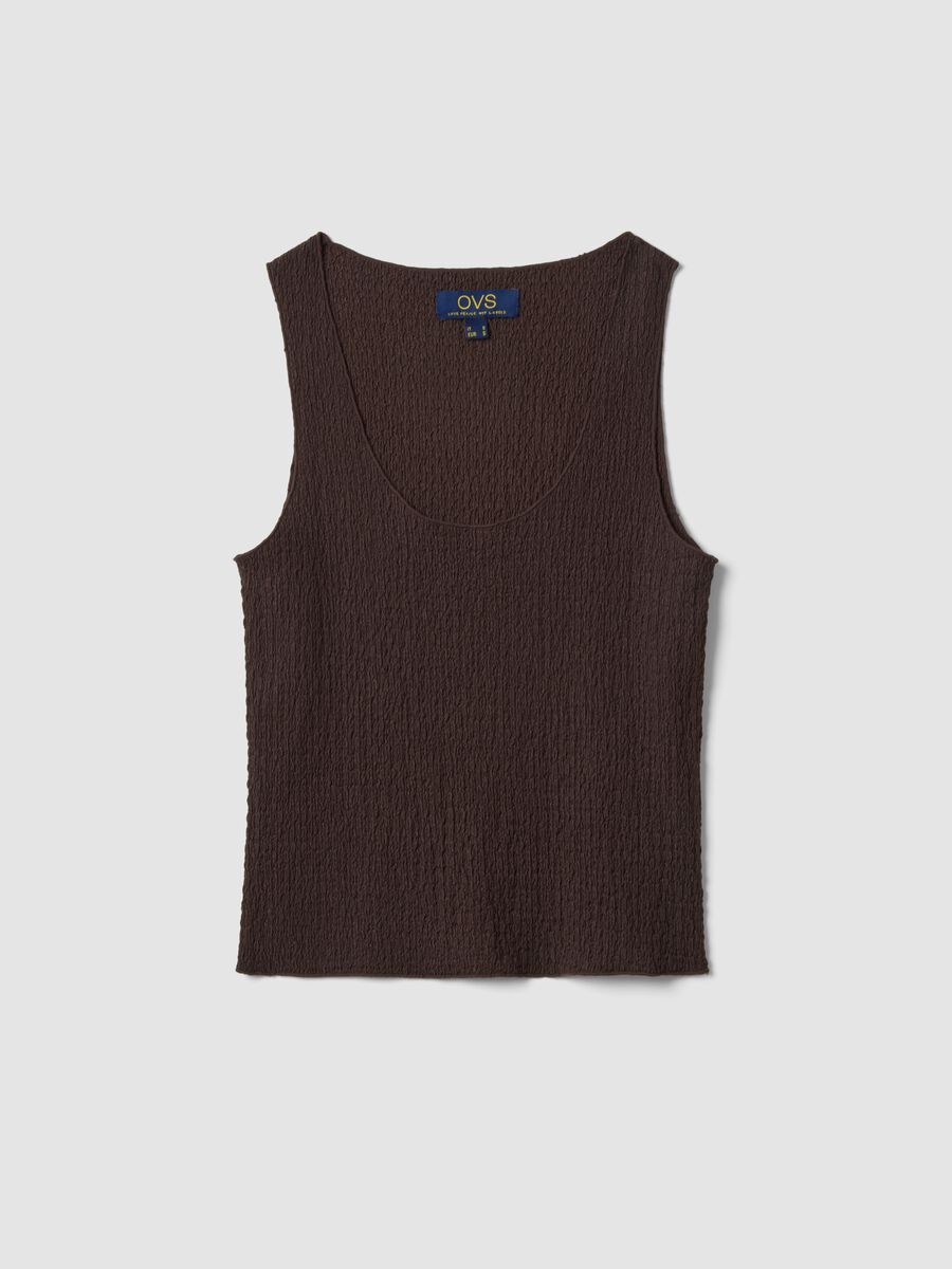 Brown textured stretch vest top_0