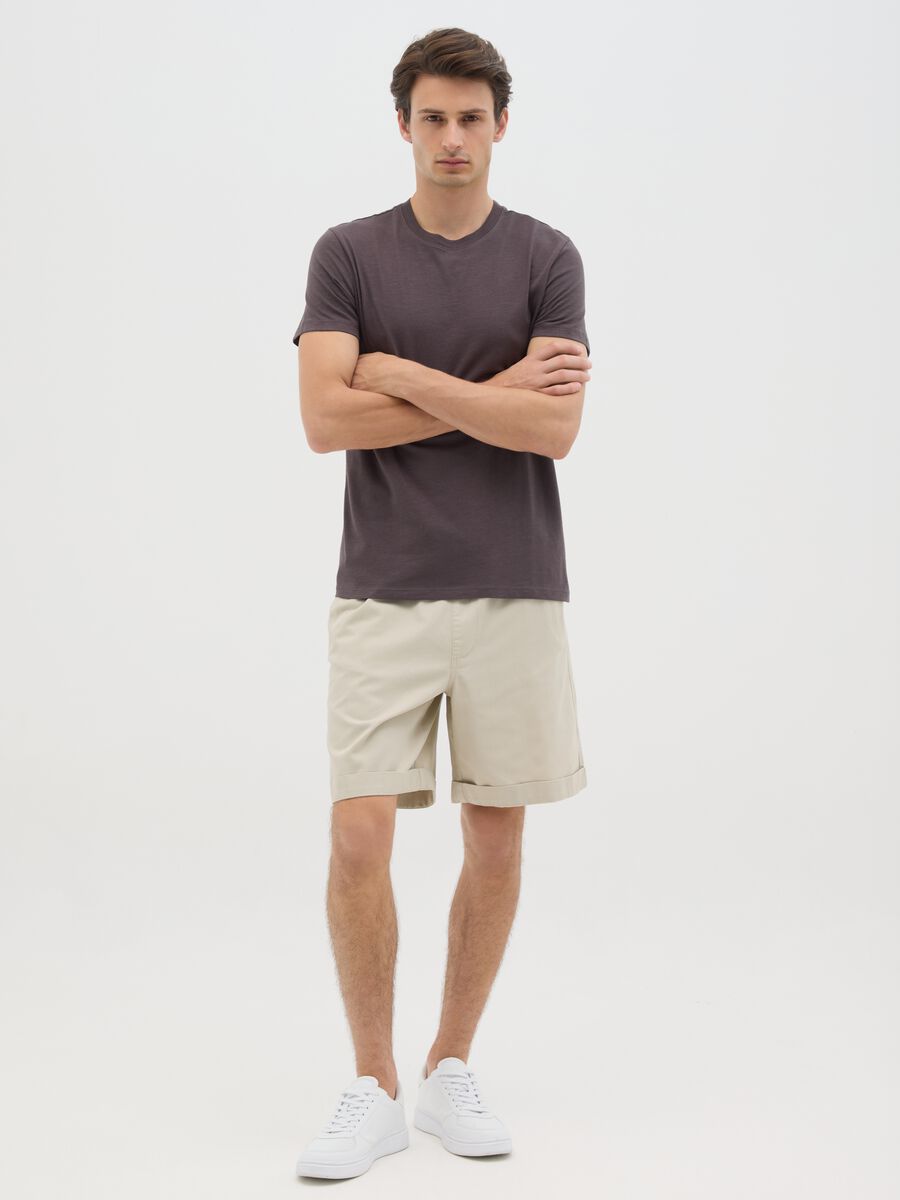 Men's beige pure cotton bermuda shorts, regular fit_0