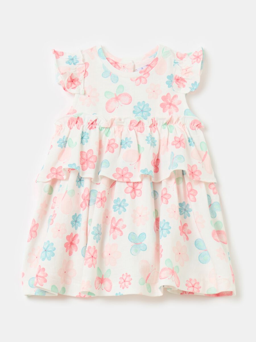 Floral dress in organic cotton with flounce_0