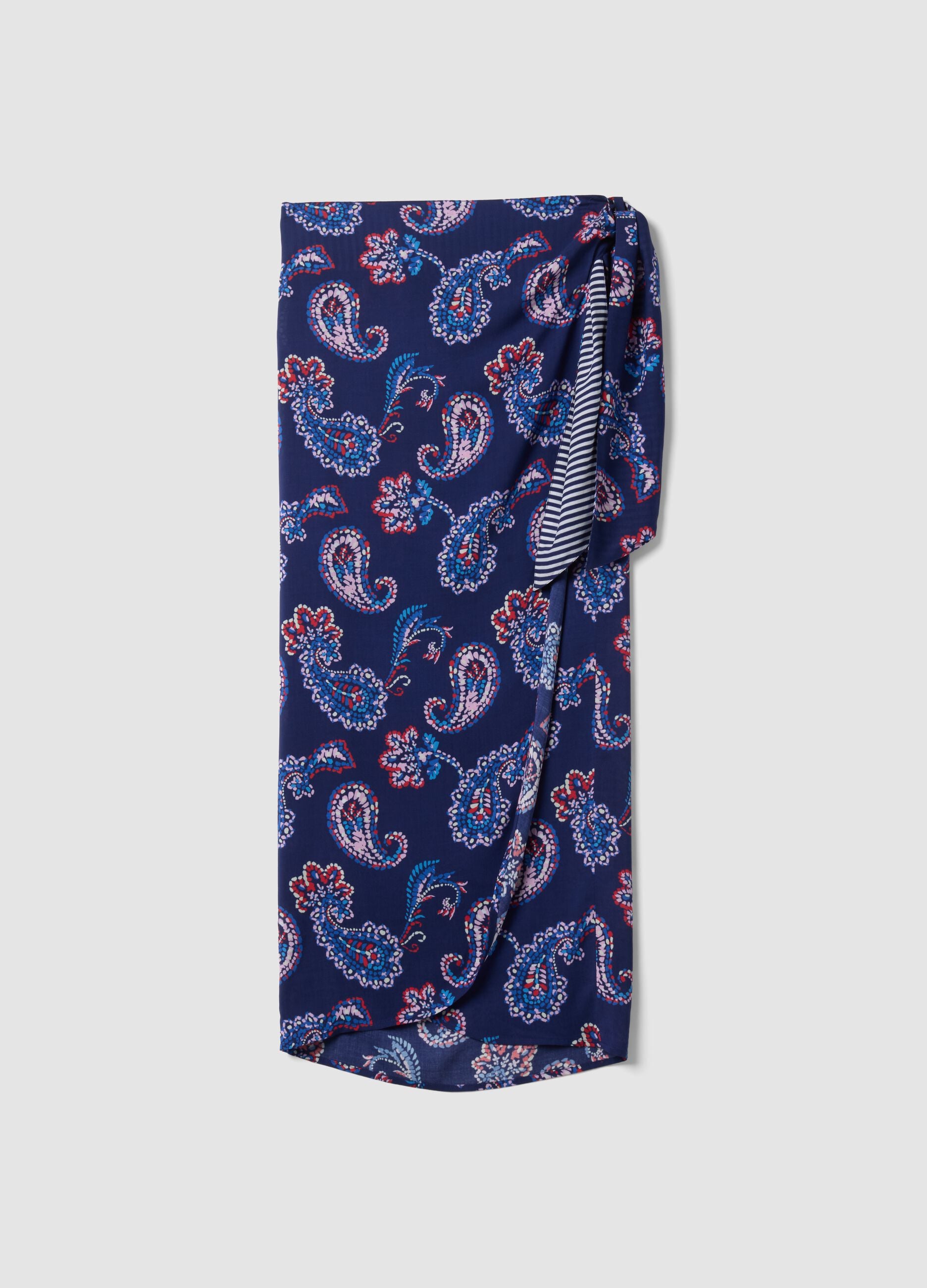 Blue pure viscose pareo with paisley print