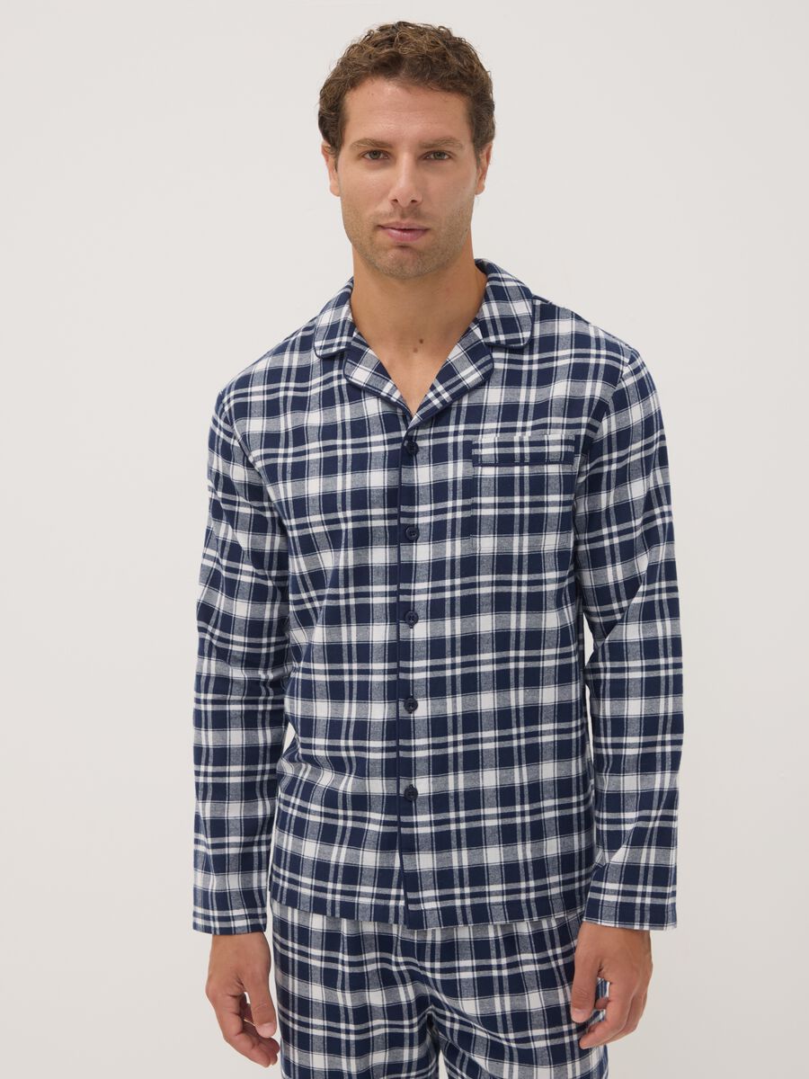 Pigiama bianco e blu in flanella di puro cotone organico regular fit_1