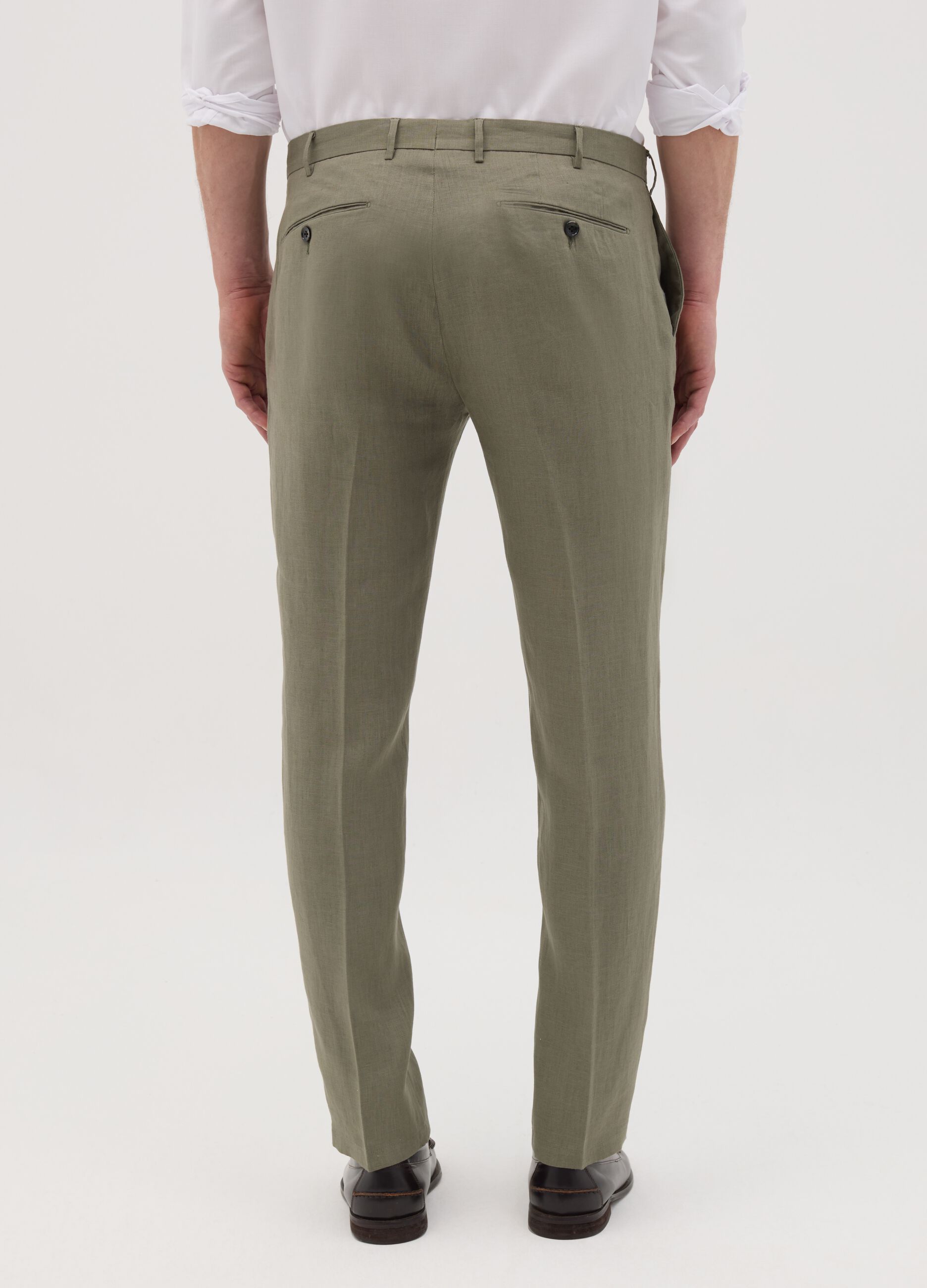 Pantaloni da uomo in puro lino verde slim fit