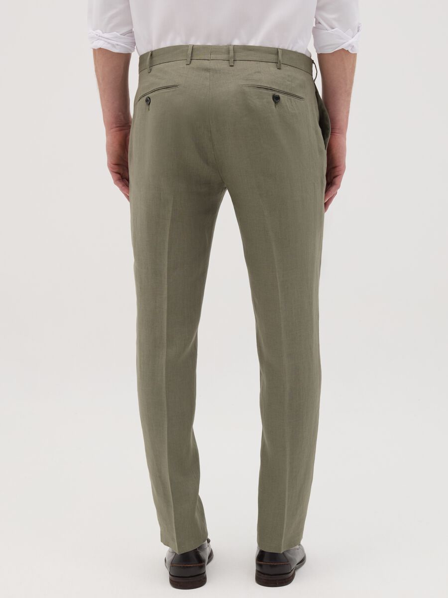 Men’s green slim-fit trousers in 100% linen_3
