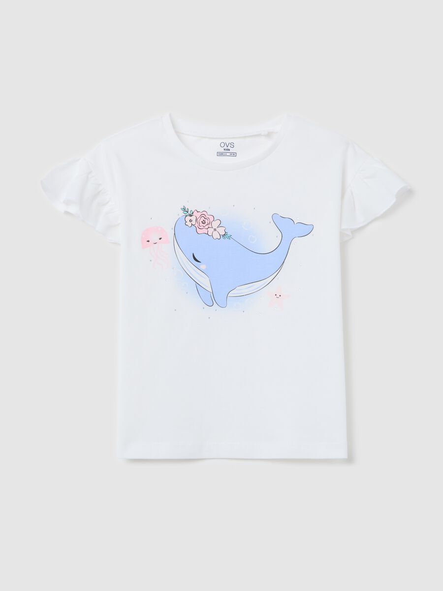 White cotton T-shirt with print_0