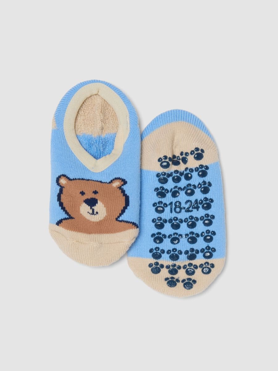 Calzini antiscivolo in misto cotone multicolor da neonato con orso_0