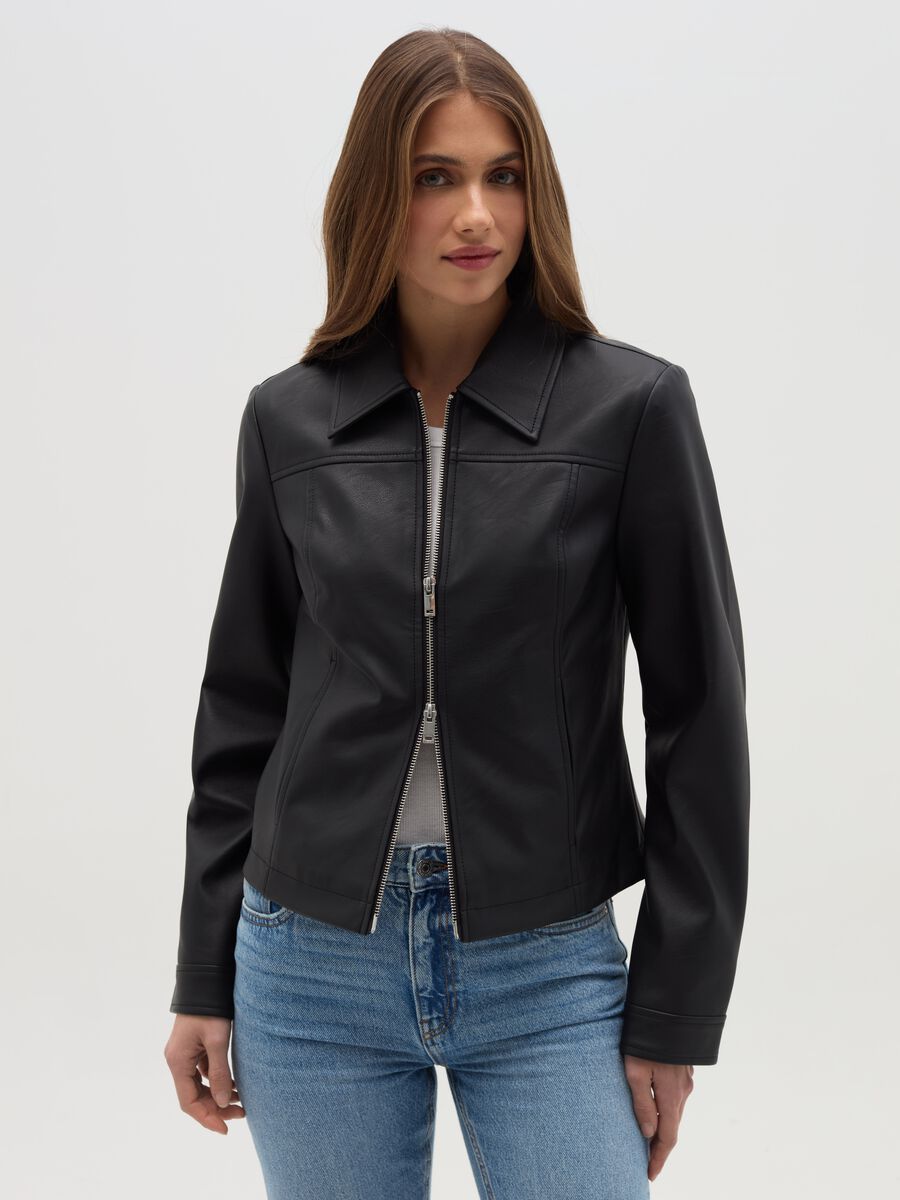 Short full-zip jacket with glossy effect_0