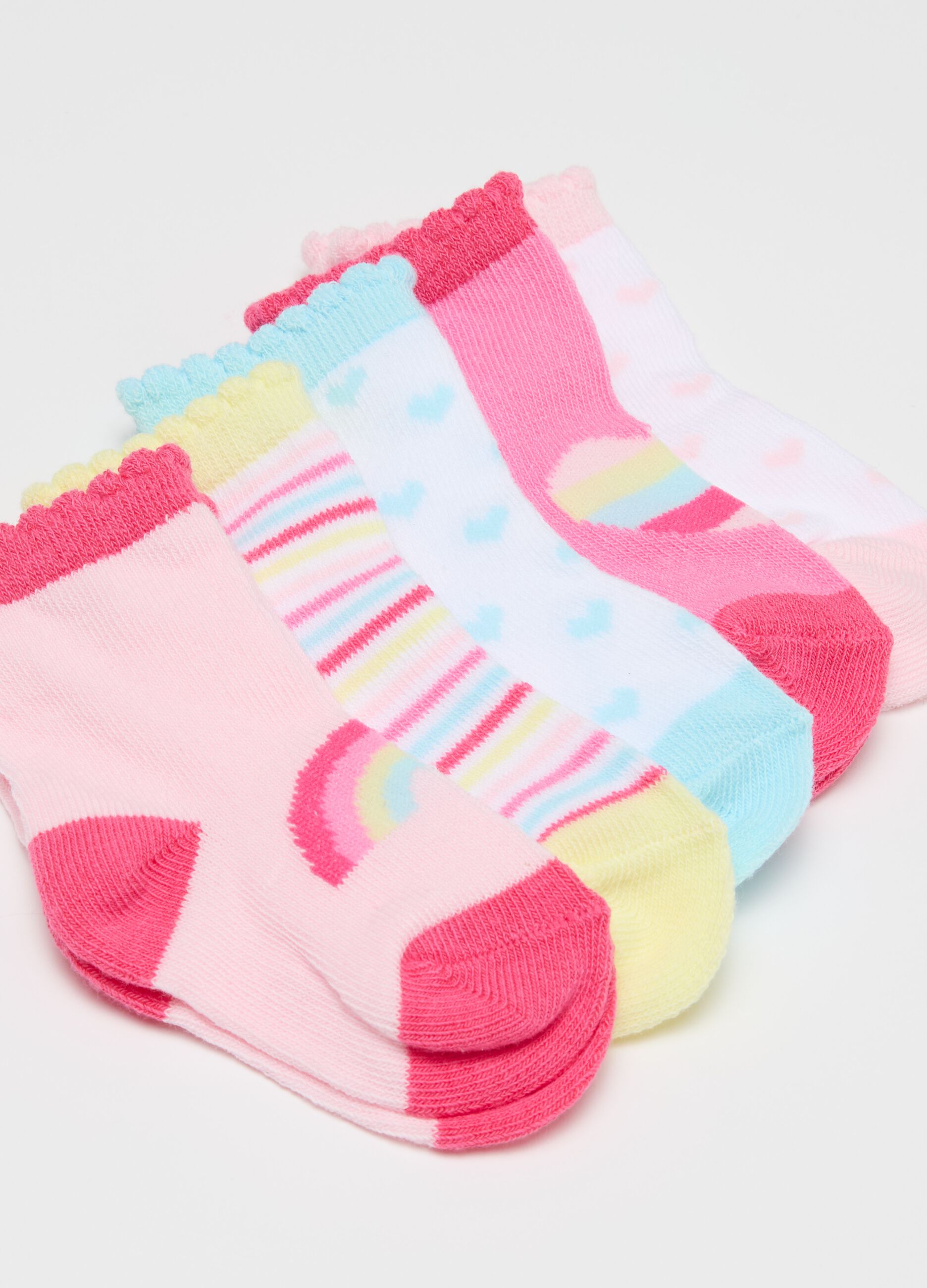 Set cinque calze stretch con disegno cuori 