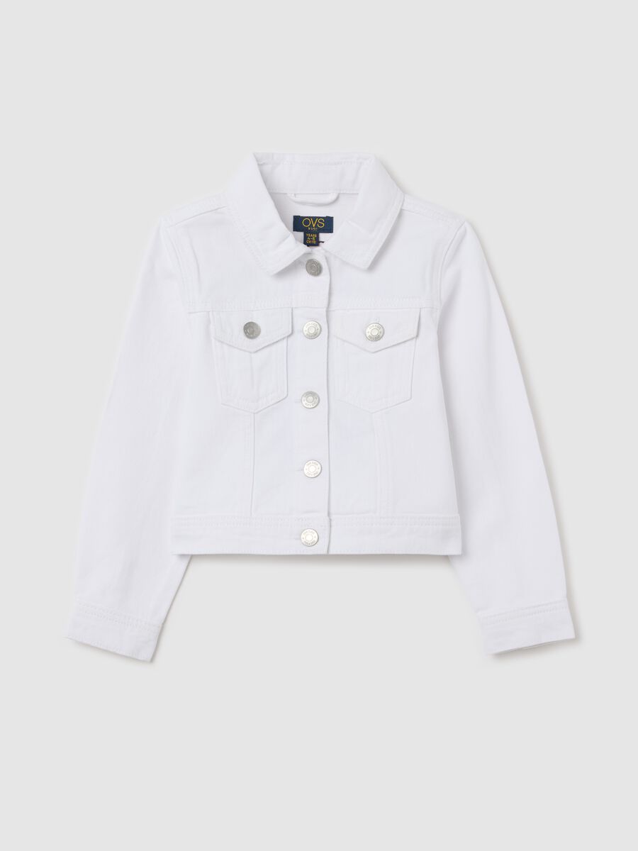 White jacket in drill with "Sweet all Day" embroidery_0