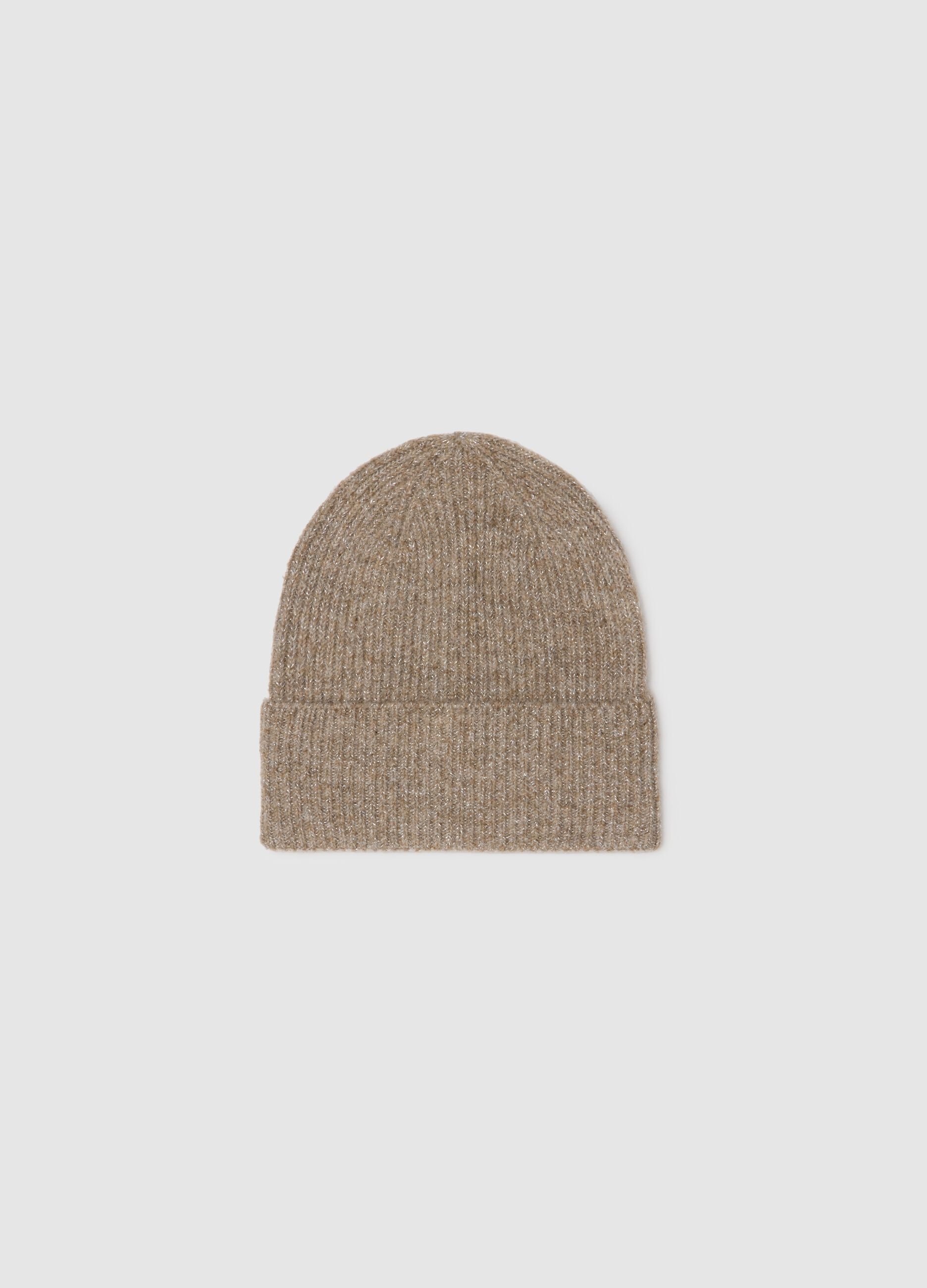 Beige wool blend knitted hat