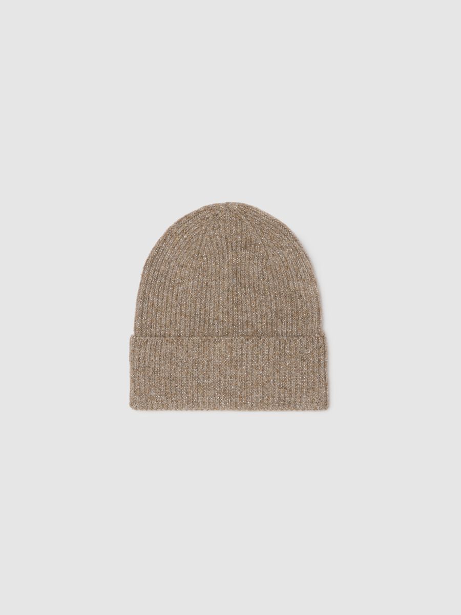 Beige wool blend knitted hat_0
