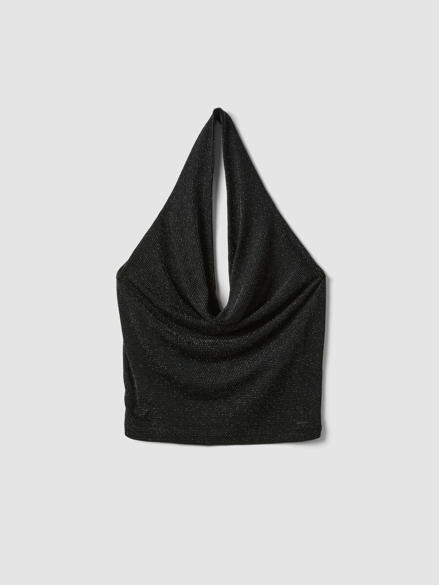 Black stretch top with draped neckline_0