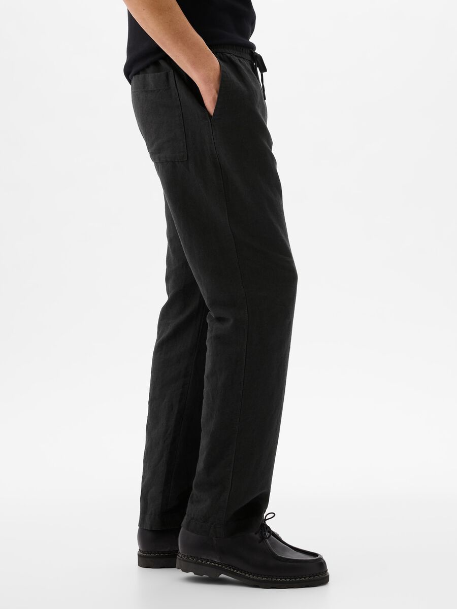 Pull-on trousers in linen and cotton_1