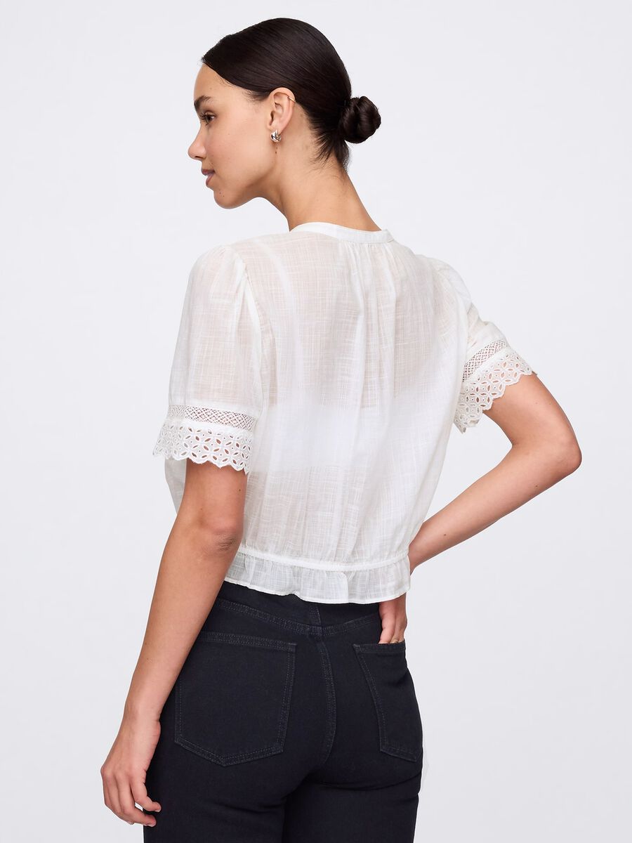 Blusa bianca ricamata in cotone_2