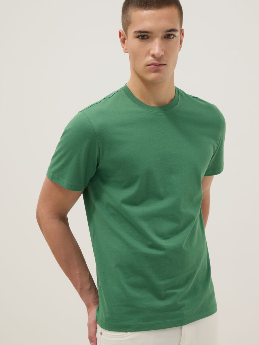 Green pure cotton short-sleeved t-shirt regular fit_0
