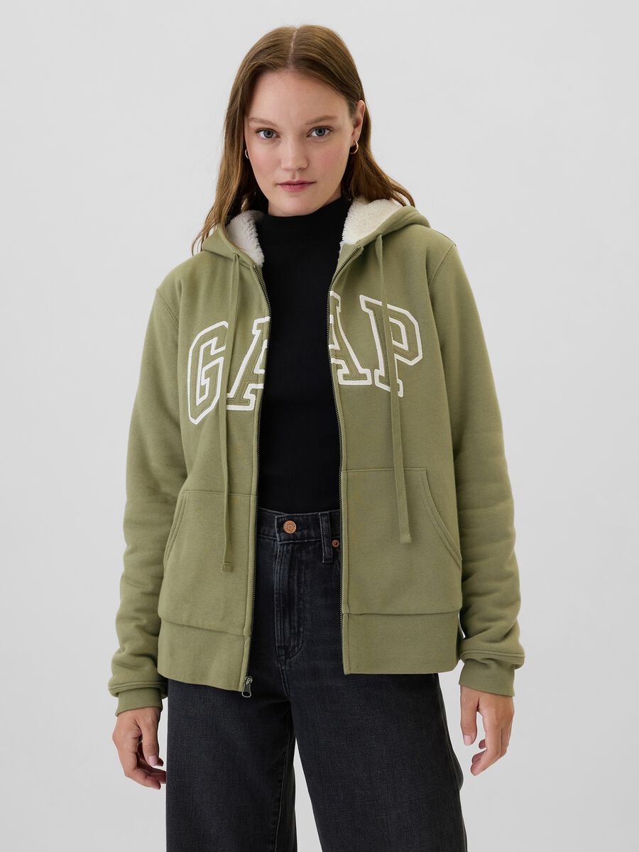 Full-zip sweatshirt with sherpa lining and logo embroidery_1
