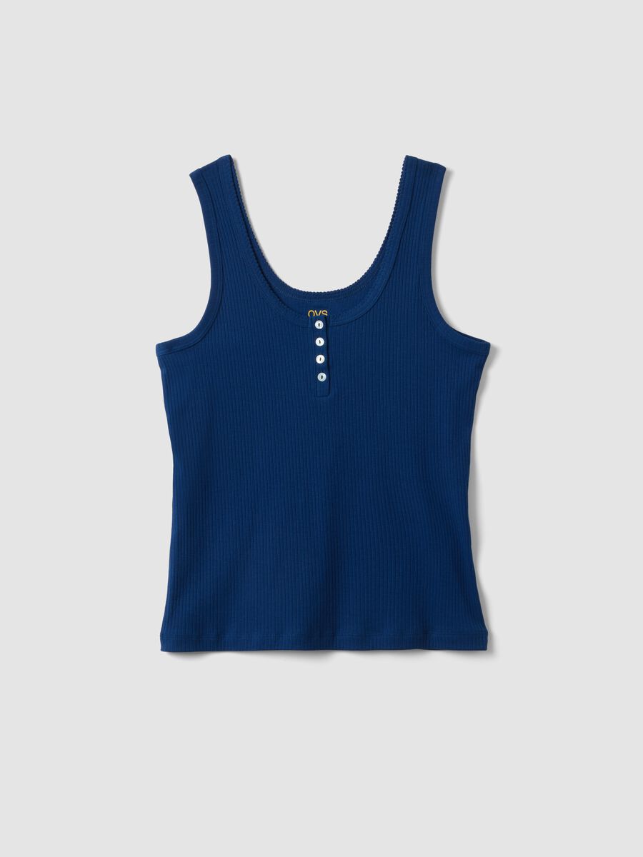 Maglietta in puro cotone blu regular fit con collo serafino_4