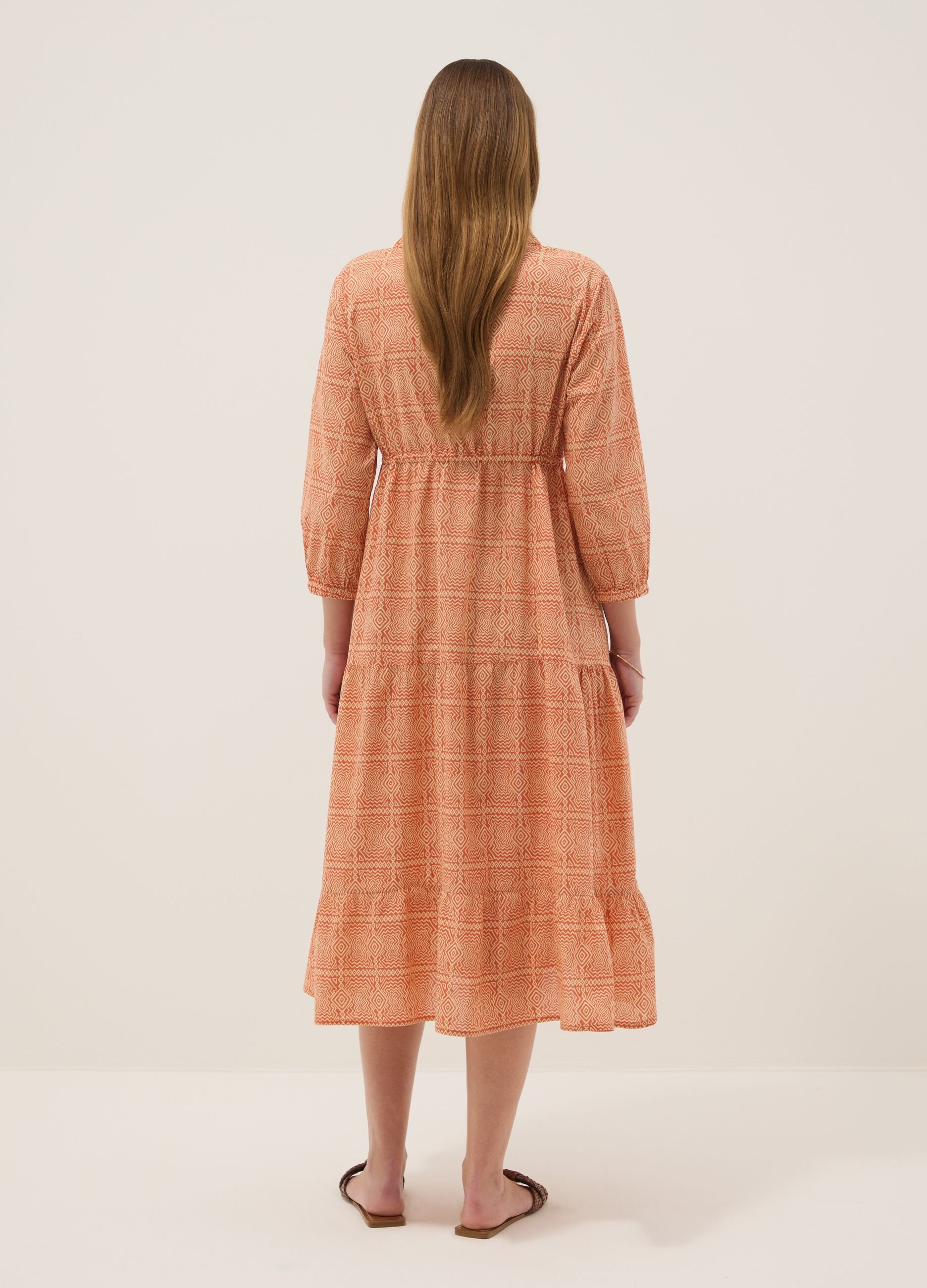 Orange maternity dress in pure cotton with geometric print