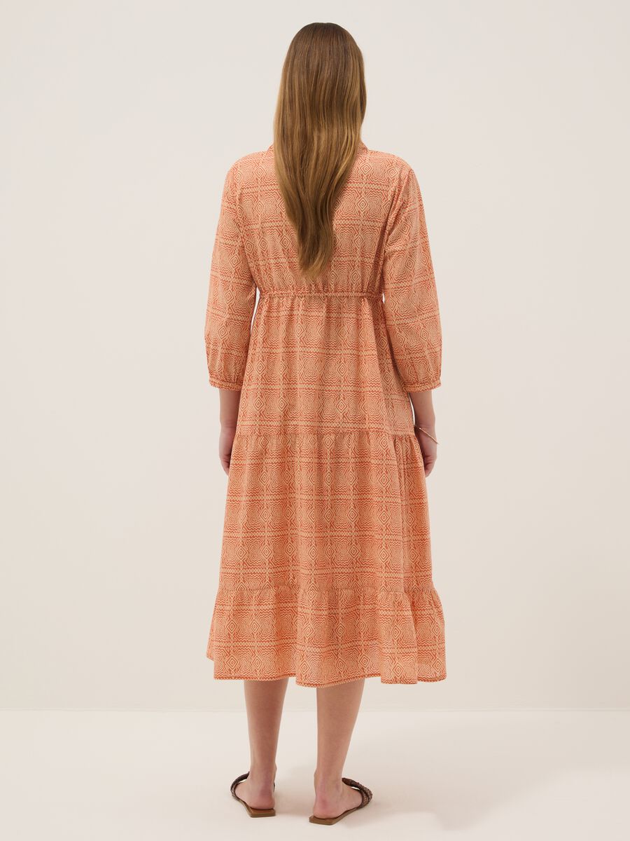 Orange maternity dress in pure cotton with geometric print_2