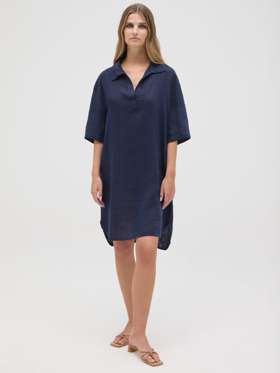 Women's Blue Linen Dress Regular Fit_1