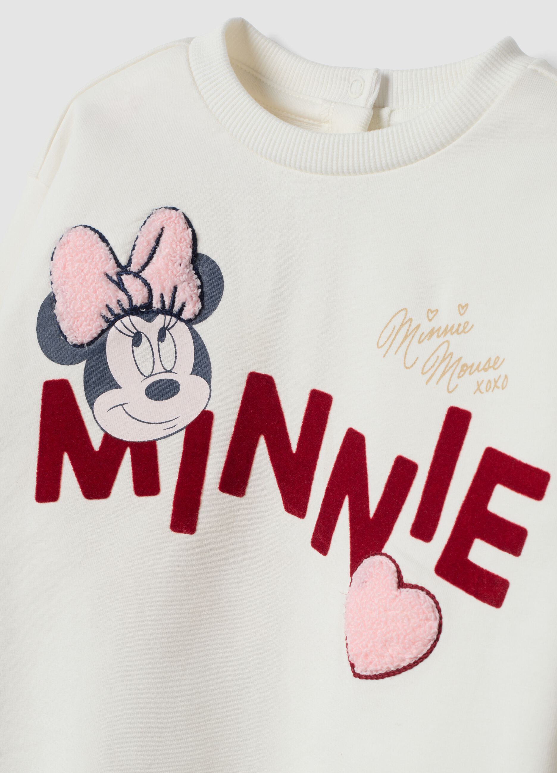 Completo bianco e rosso in cotone organico elasticizzato con stampa Minnie