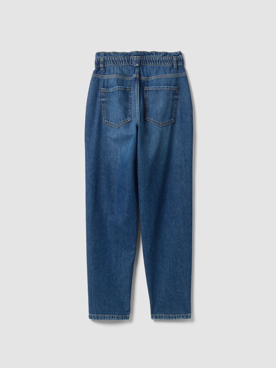 Jeans denim blu in puro cotone con vita paperbag baggy fit_6