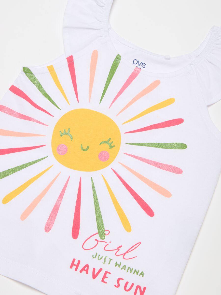 Cotton tank top with frills and print_2