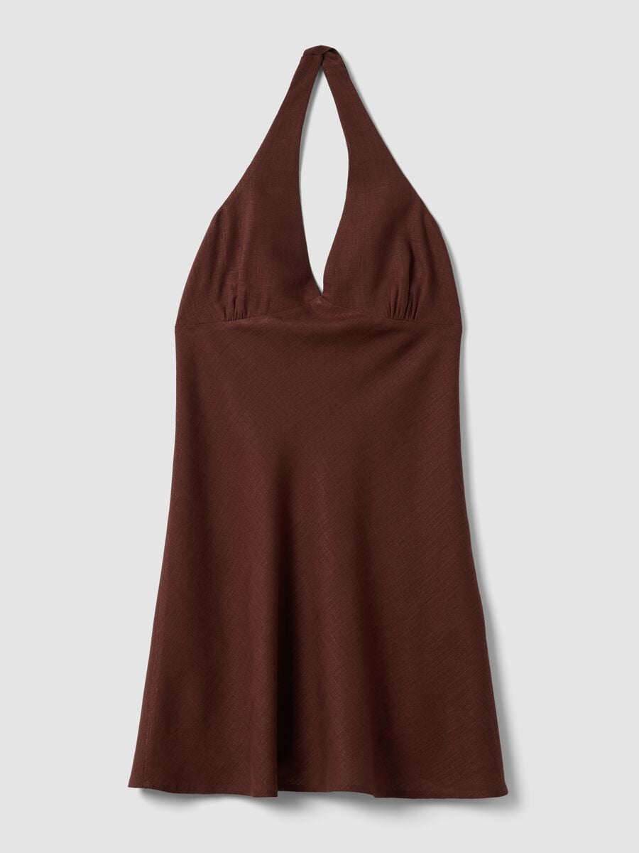 Brown viscose-linen blend mini dress, regular fit_4