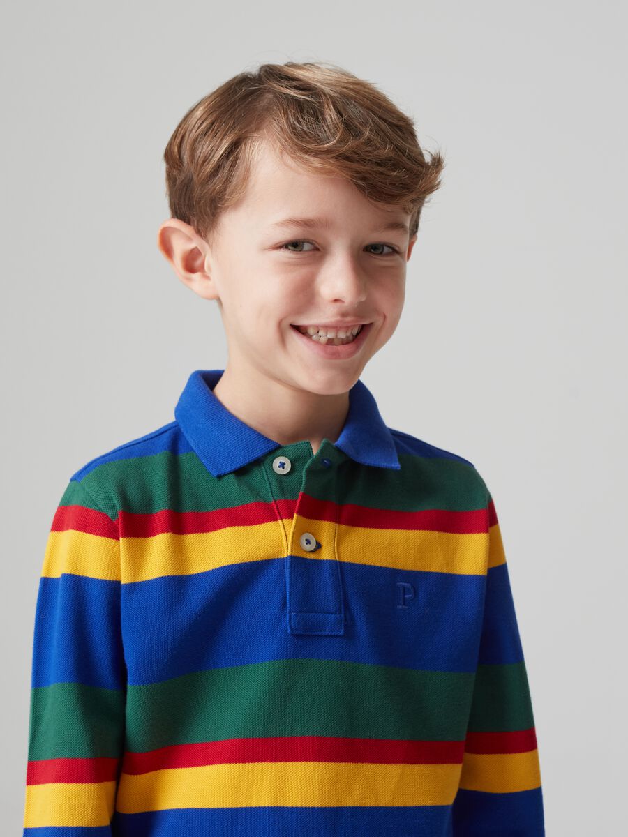 Polo in cotone a righe con ricamo_1