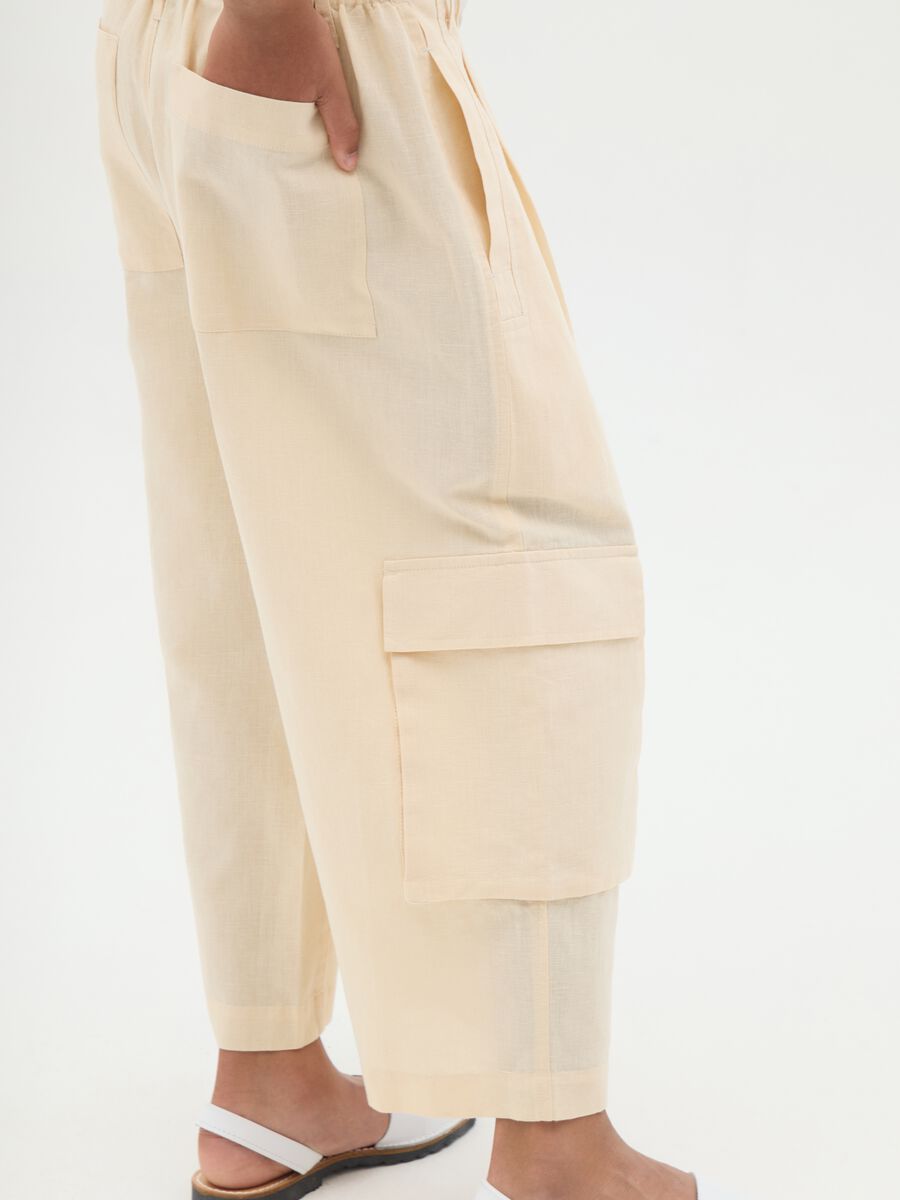 Pantaloni da ragazza in cotone e lino beige regular fit_2