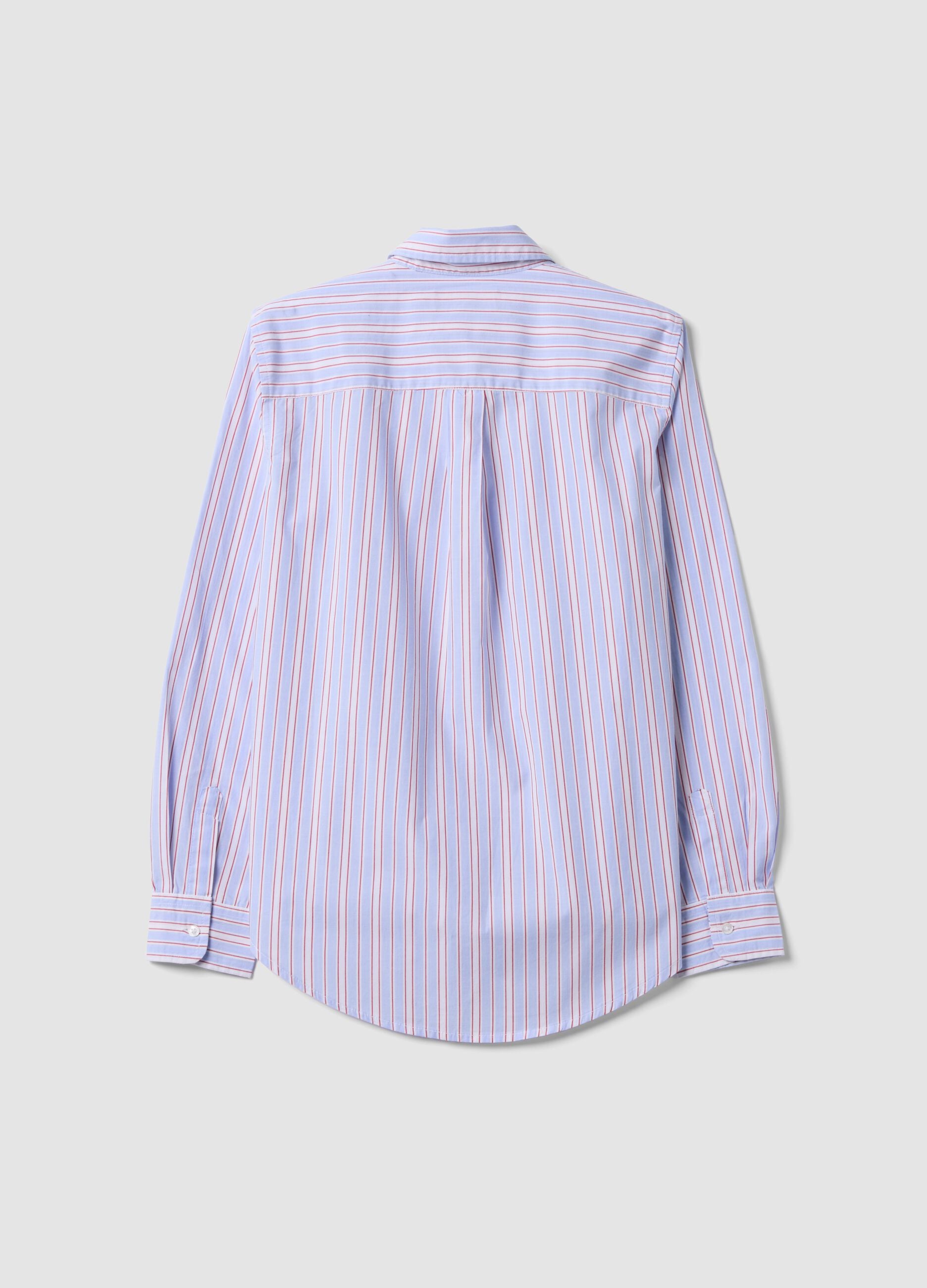 Blue poplin shirt with red stripes, regular fit