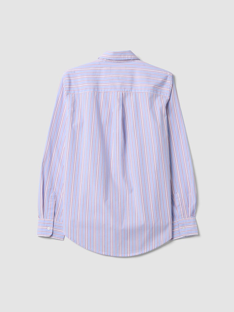 Camicia azzurra a righe rosse in popeline regular fit_1
