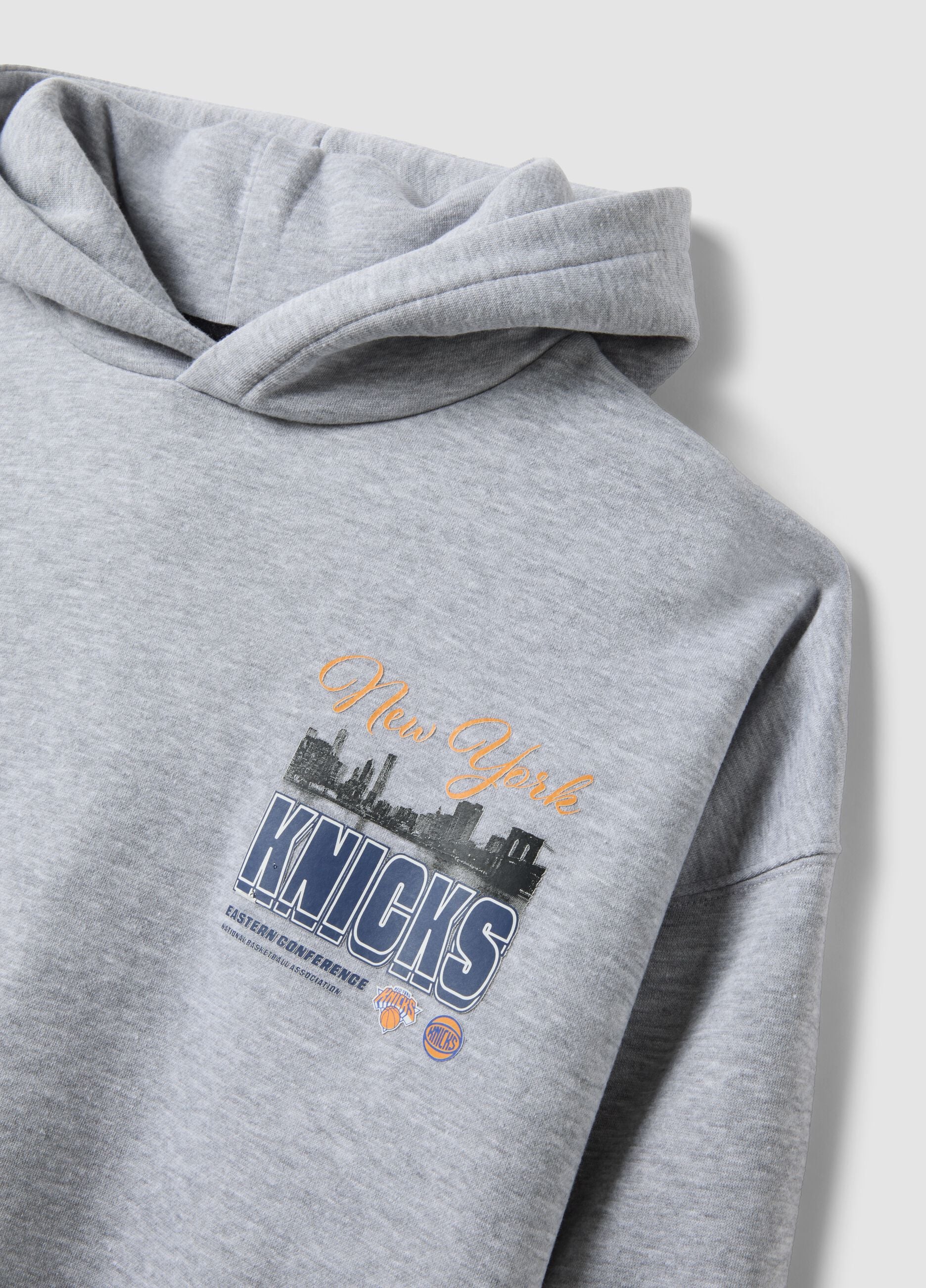 Grey cotton-blend hoodie with Knicks print