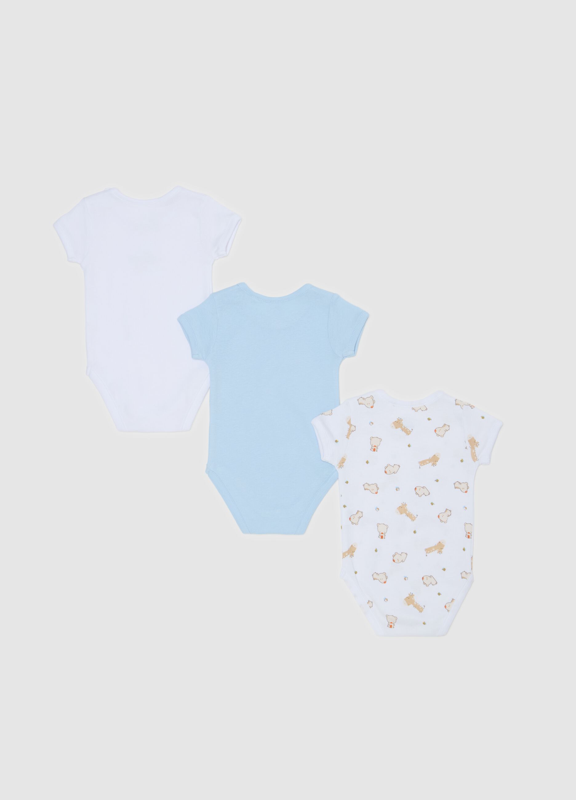 Three-pack organic cotton bodysuits with short sleeves