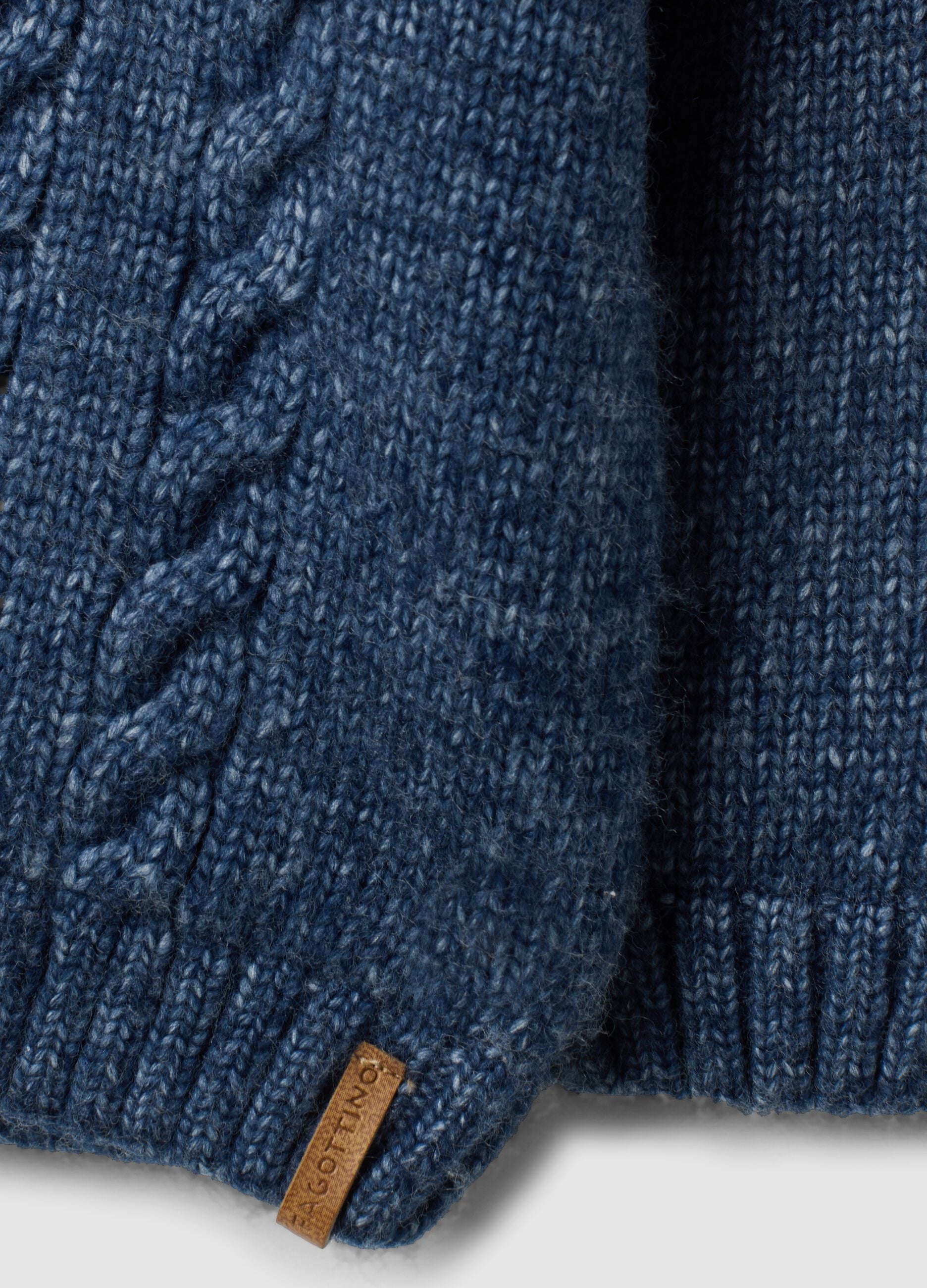 Blue m&eacute;lange hooded jacket with teddy-effect lining