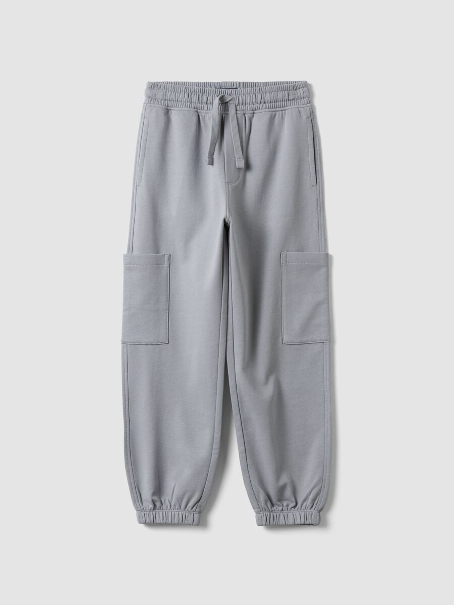 Pantaloni jogger grigi in puro cotone organico con tasche cargo per bambino_0