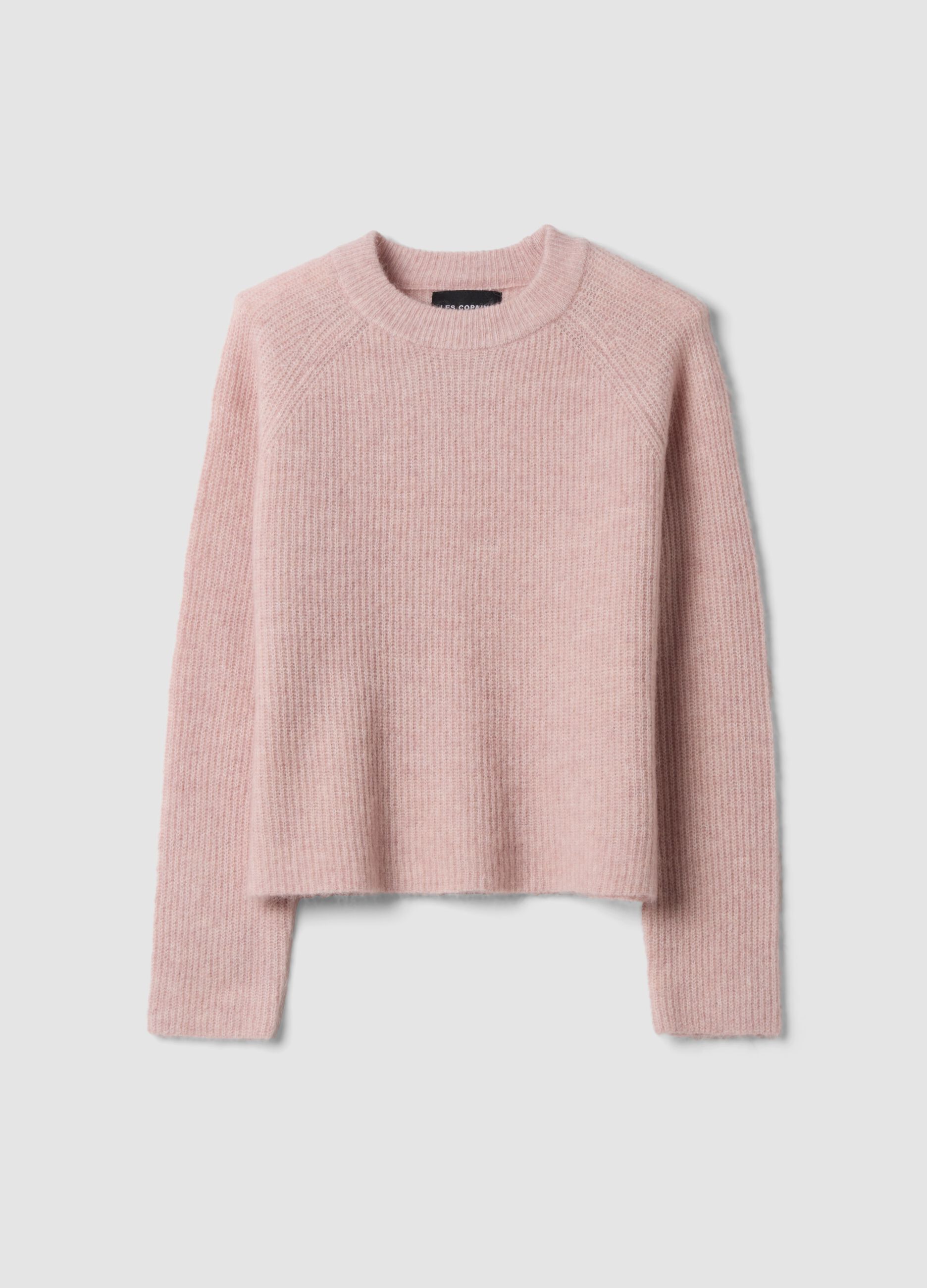 Pink ribbed wool and alpaca crew-neck jumper