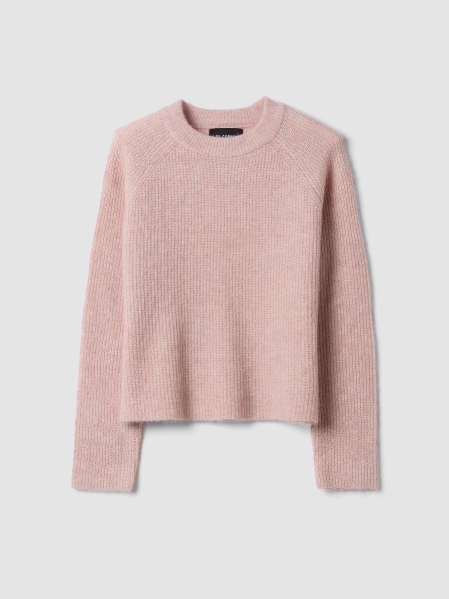 Pink ribbed wool and alpaca crew-neck jumper_0